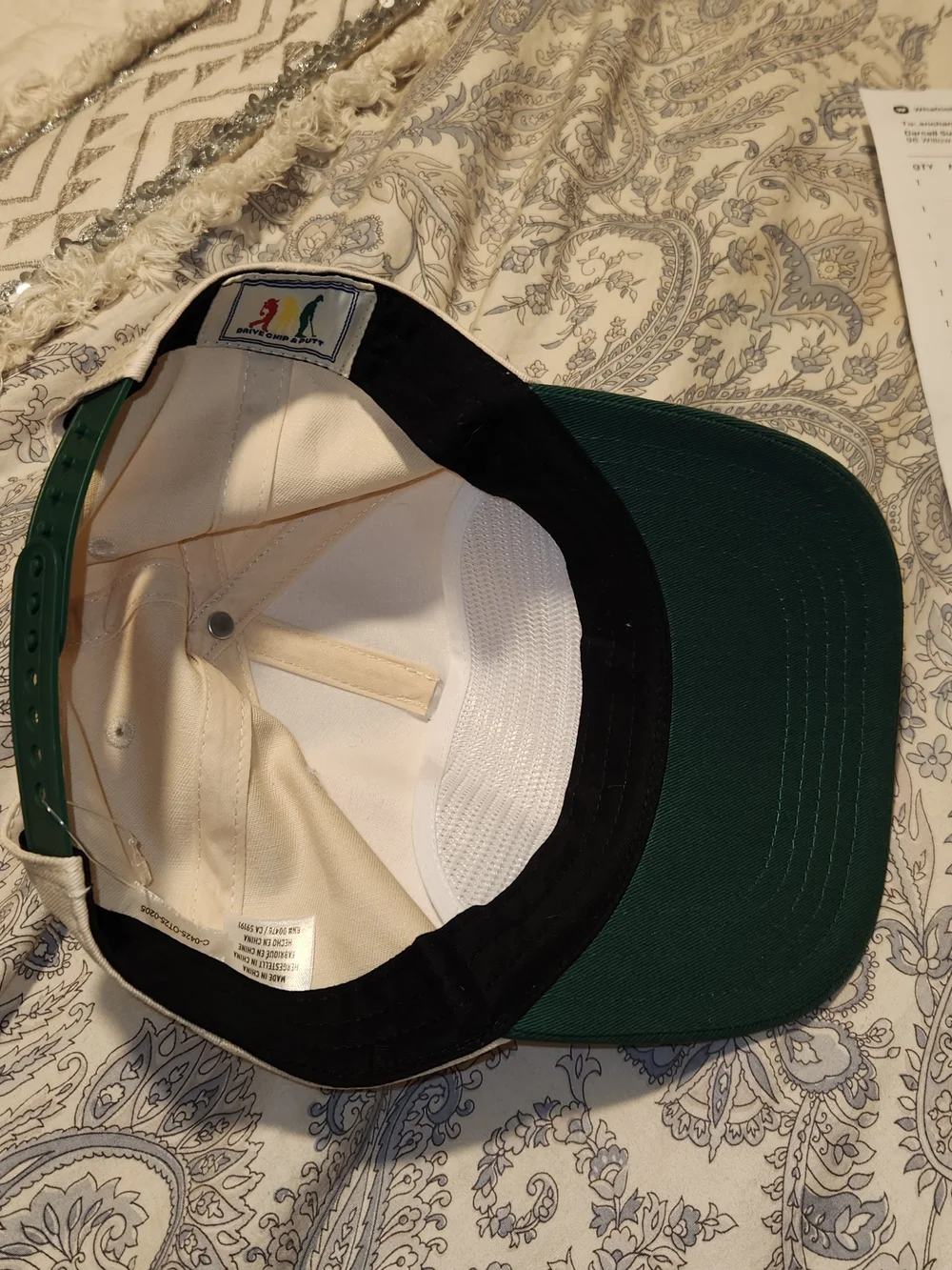 Vintage Cream and Green 'Drive Chip & Putt' Golf Cap